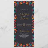 Mexicaanse Zwarte Bloemen Traditionele Folk Art br Programma (Voorkant)