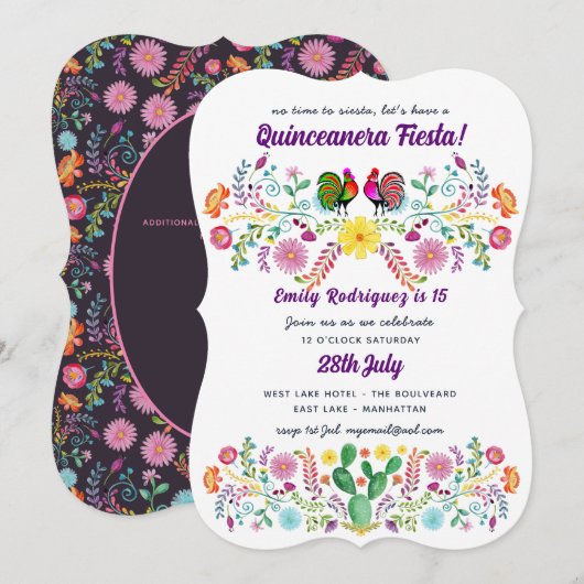 Mexicain FIESTA Invitation Folk Fleurs N'IMPORTE Q (Devant / Derrière)