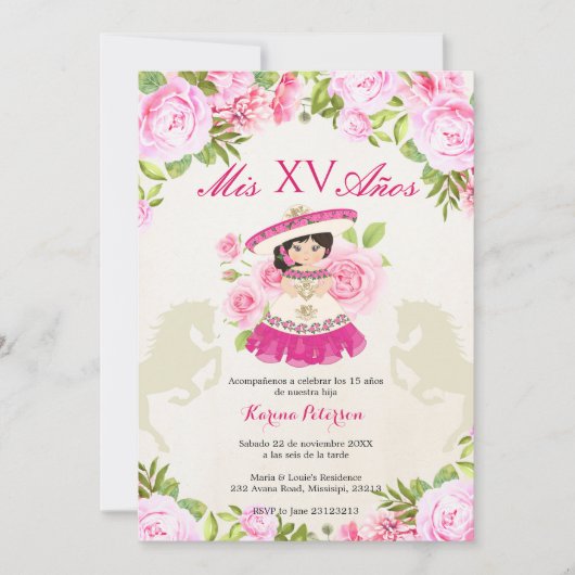 Mexicaine Charra 15 Quinceanera Invitation (Devant)