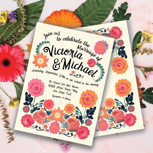 Mexicaine Fiesta Folkart Floral invitations de mar