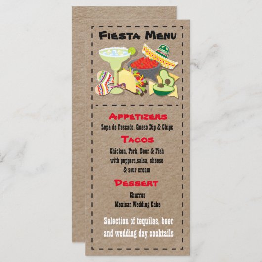 mexicaine Fiesta menu éléments faux papier kraft (Devant / Derrière)