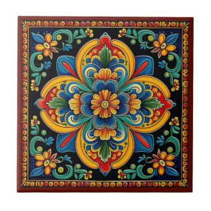 Mexicaine Huichol style fleur céramique carreau 10