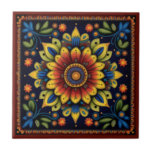 Mexicaine Huichol style fleur céramique carreau 11
