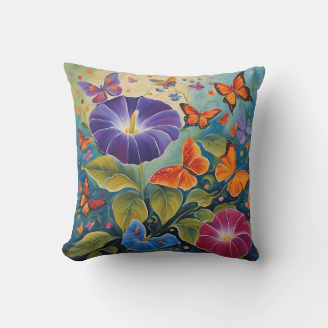 Mexicaine Morning Glory & Butfly Carré Coussin (Recto)