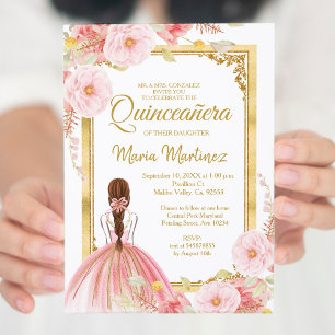 Mexicaine Quinceañera Invitation Rose Gold Flowers