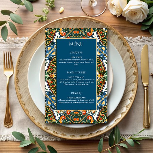 mexicaine Talavera menu de mariage turquoise