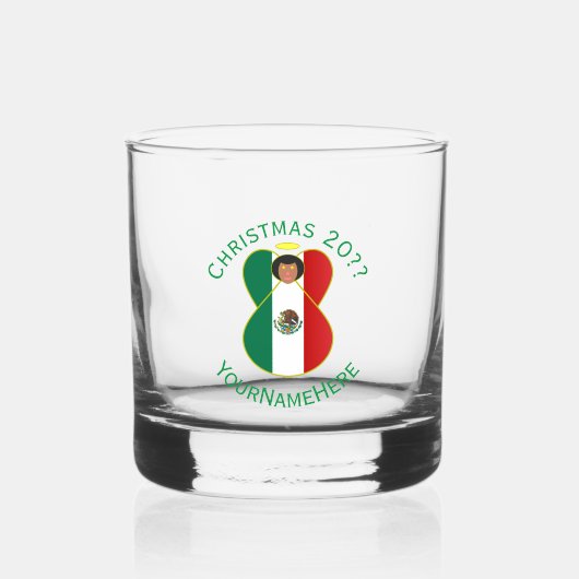 Mexican Angel Christmas Flag Personalized Text Whisky Glas (Voorkant)
