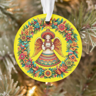 Mexican Angel Girl bloemen krans illustratie Ornament