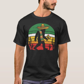 Mexican Bigfoot Sasquatch Fiesta Retro Sunset T-shirt