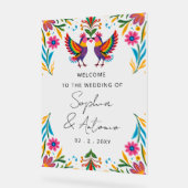 Mexican Birds Otomi Floral Fiesta Welcome Sign (Angle)