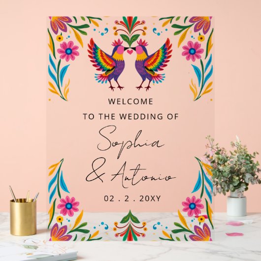Mexican Birds Otomi Floral Fiesta Welcome Sign (Mariage)