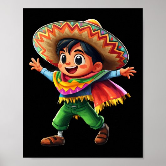 Mexican Boy Fiesta Poncho Cinco De Mayo Kinder Cel Poster (Voorkant)