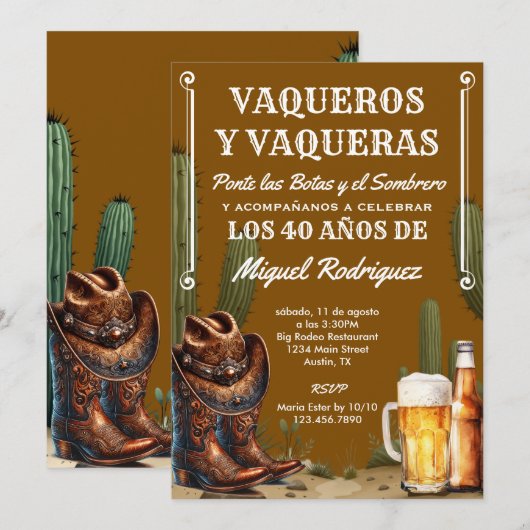 Mexican Cactus Desert Cowboy Spanish Birthday Kaart (Voorkant / Achterkant)