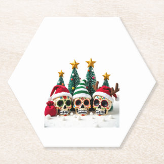 Mexican Calavera Santa Flower Sugar Skull Christma Kartonnen Onderzetters