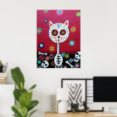 MEXICAN CAT DIA DE LOS MUERTOS PAINTING POSTER (Thuiskantoor)