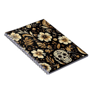 Mexican dead and floral black art Poker Notitieboek