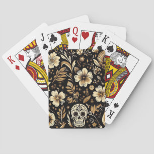 Mexican dead and floral black art Poker Pokerkaarten