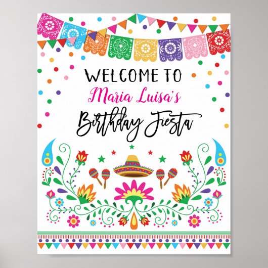 Mexican Fiesta Birthday Cactus Welcome Poster (Voorkant)