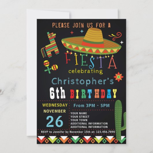MEXICAN FIESTA BIRTHDAY INVITATIE | FIESTA PARTIJ KAART (Voorkant)