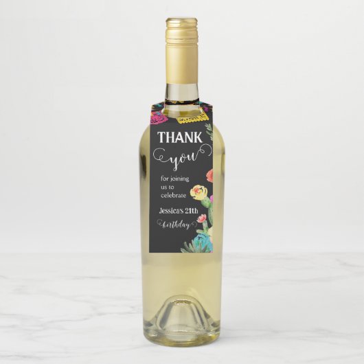 Mexican Fiesta Cactus Floral Dank u Fles Label (Op fles)