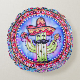 Mexican Fiesta Cinco de Mayo Sombrero Pet Blauw Ro Rond Kussen