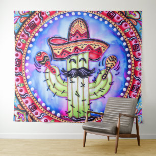 Mexican Fiesta Cinco de Mayo Sombrero Pet Blauw Ro Wandkleed