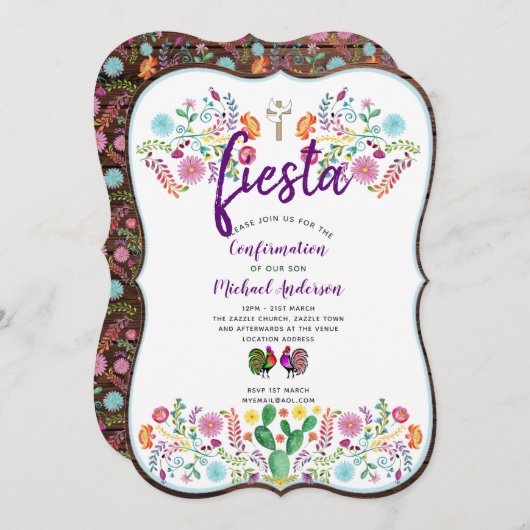 Mexican Fiesta CONFIRMATION Rustic Folk Flowers Kaart (Voorkant / Achterkant)