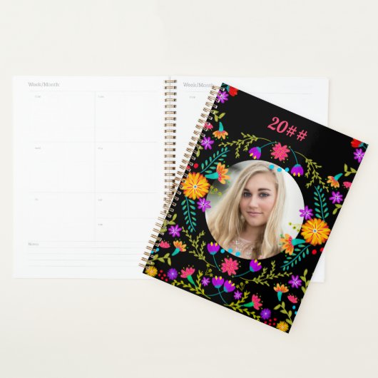 Mexican Fiesta Flowers Black - Aangepaste foto Planner (Display)