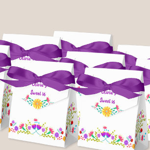 Mexican Fiesta Flowers White Paars gepersonaliseer Bedankdoosjes