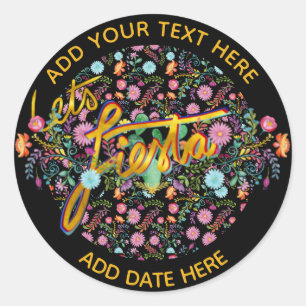 Mexican Fiesta Folk Flowers , gepersonaliseerd Ronde Sticker