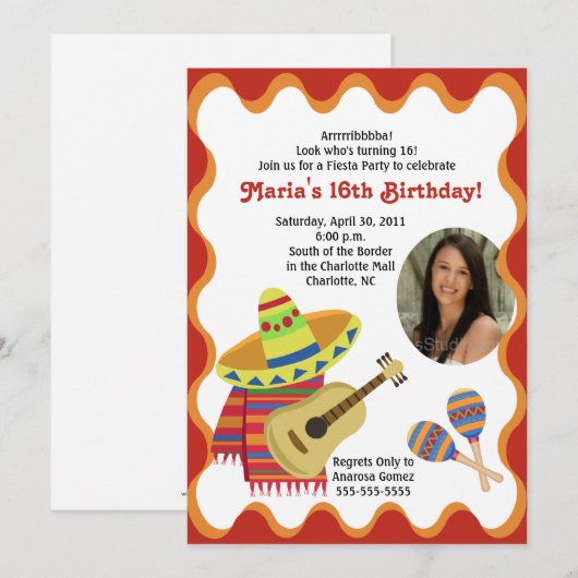 MEXICAN FIESTA FOTO BIRTHDAY INVITATIES KAART (Voorkant / Achterkant)