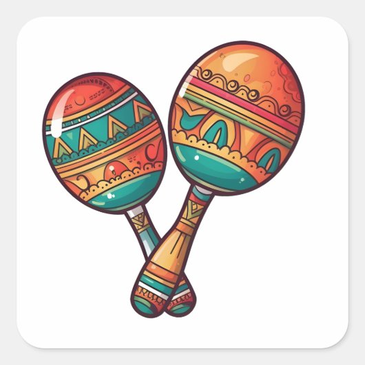 Mexican Fiesta Geweldige Maracas Vierkante Sticker (Voorkant)