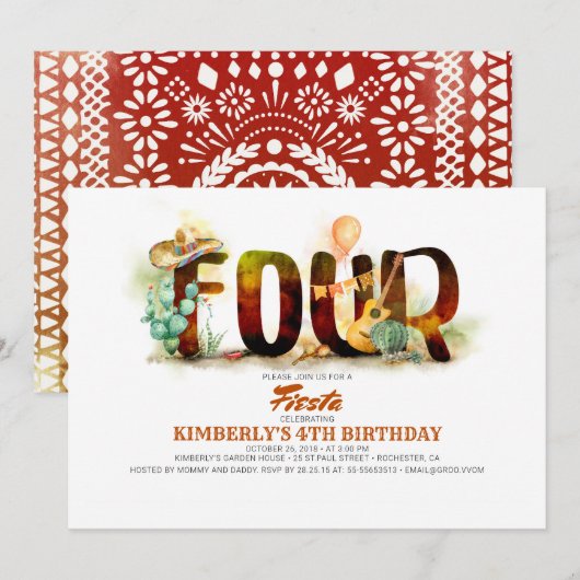 Mexican Fiesta Kinder 4e verjaardagsfeestje Kaart (Voorkant / Achterkant)