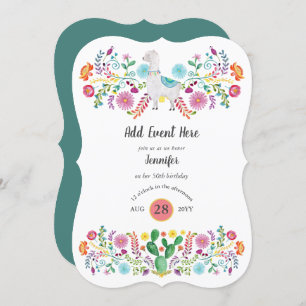 Mexican Fiesta Llama Folk Flowers Cacti ANY EVENT Kaart