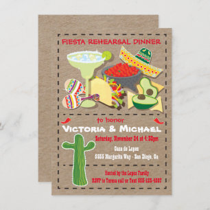 Mexican Fiesta Rehearsal Dinner Kraft Invitation Kaart