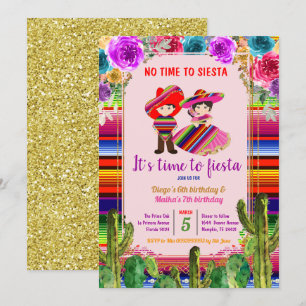 Mexican Fiesta Sibling Birthday Uitnodiging