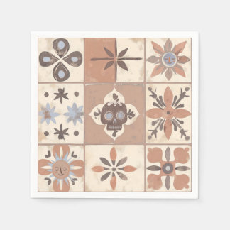 Mexican Fiesta Talavera Tegel Neutral Skull Sun Servet