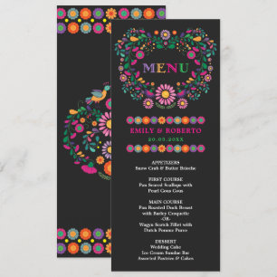 Mexican Floral Pattern Wedding Fiesta Menu Kaart