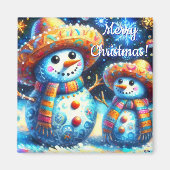 Mexican Folk Art Snowmen Snowman Personalized Magneet (Voorkant)