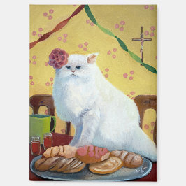 Mexican Folk Inspired White Cat Magneet