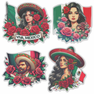 Mexican Girl and man sombrero mexico Vlag kunst Sticker