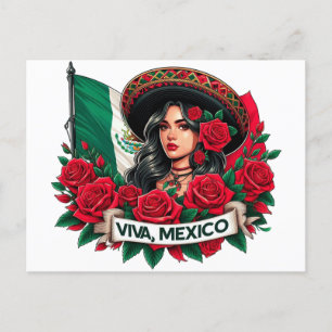 Mexican Girl Viva mexico Vlag illustratie Briefkaart