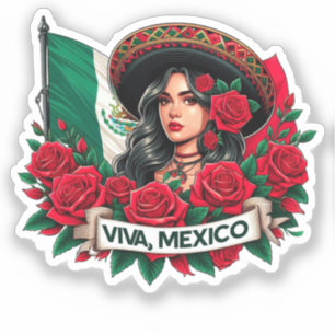 Mexican Girl Viva mexico Vlag illustratie Sticker