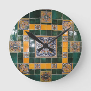Mexican Green Talavera Style Tile-werk Ronde Klok