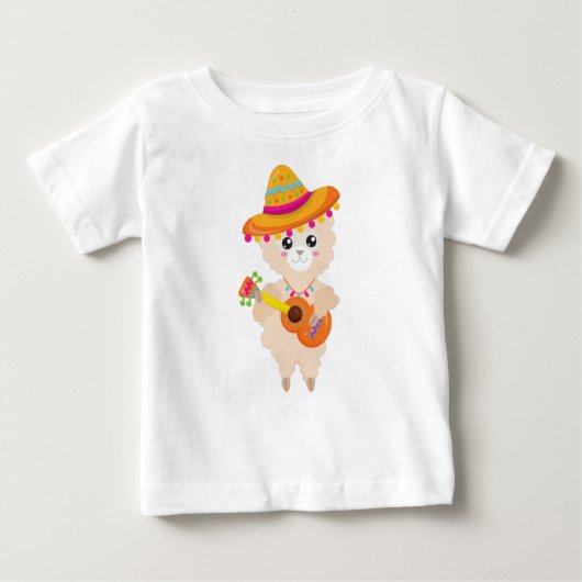Mexican Llama, Cute Llama, Sombrero, Guitar (Voorkant)