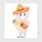 Mexican Llama, Cute Llama, Sombrero, Guitar Sticker (Vel)