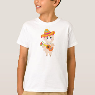 Mexican Llama, Cute Llama, Sombrero, Guitar T-shirt