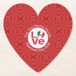 Mexican LOVE Heart Flag Valentijn gepersonaliseerd Kartonnen Onderzetters