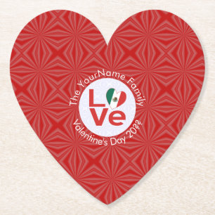 Mexican LOVE Heart Flag Valentijn gepersonaliseerd Kartonnen Onderzetters