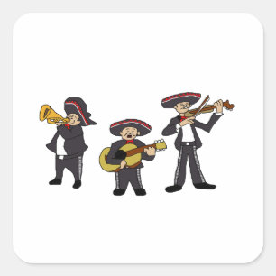 Mexican Mariachi Band Fiesta Music Cartoon Art Vierkante Sticker